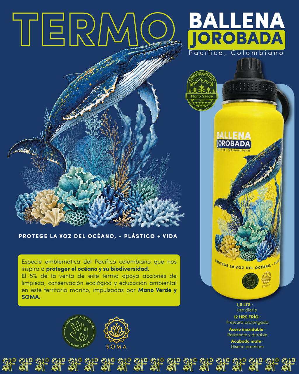 Termo ecológico Ballena Jorobada – Mano Verde