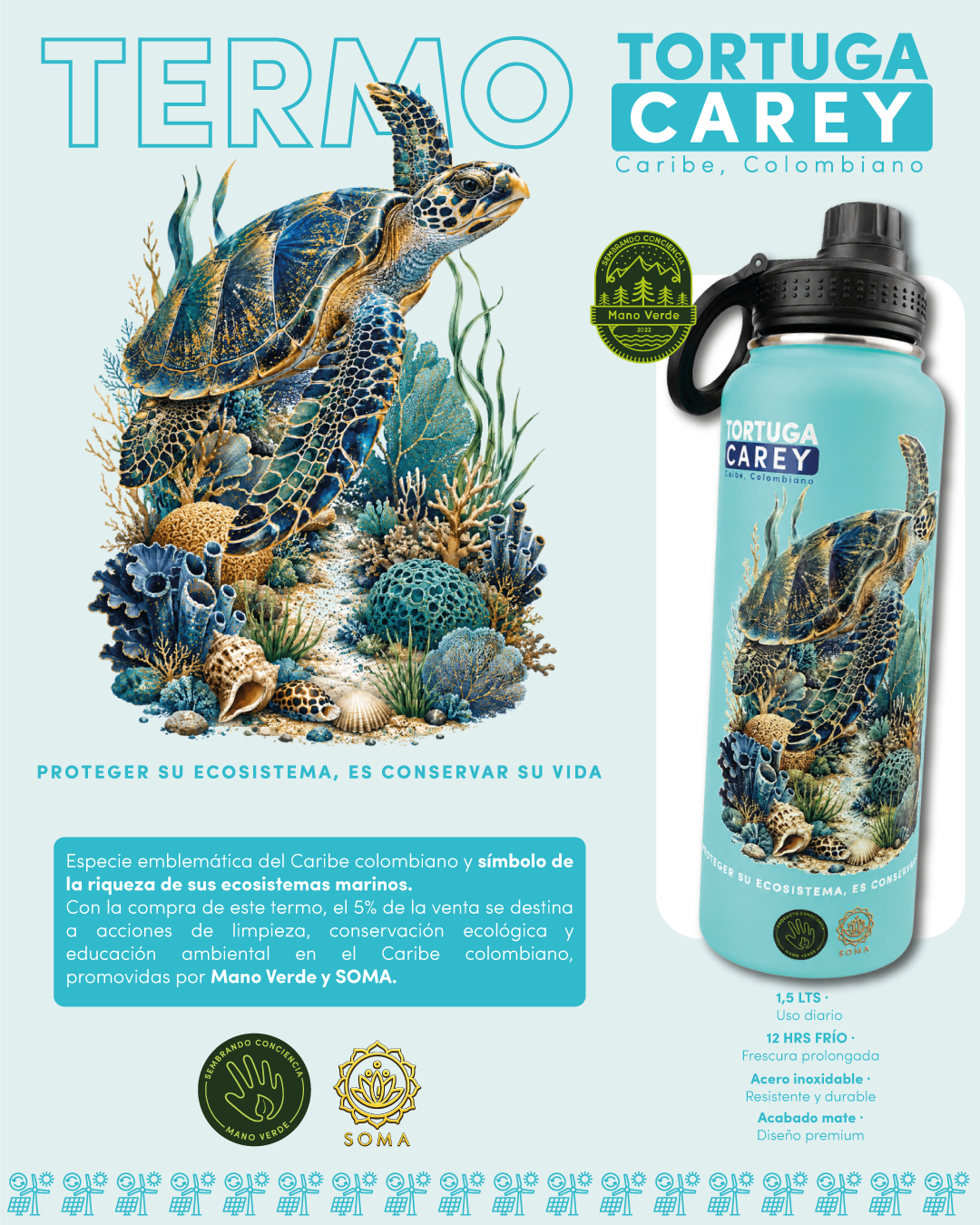 Termo ecológico Tortuga Carey – Mano Verde